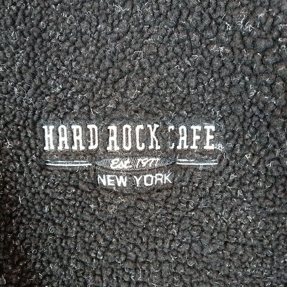 Hard Rock Cafe New York Men's Large Black Fleece Pullover Corduroy Henley Collar